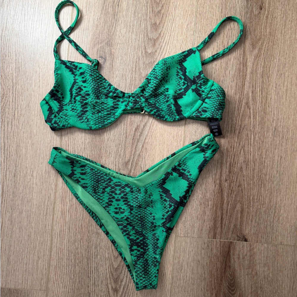 Beach Riot Bright Green Snake-Print Underwire Bikini